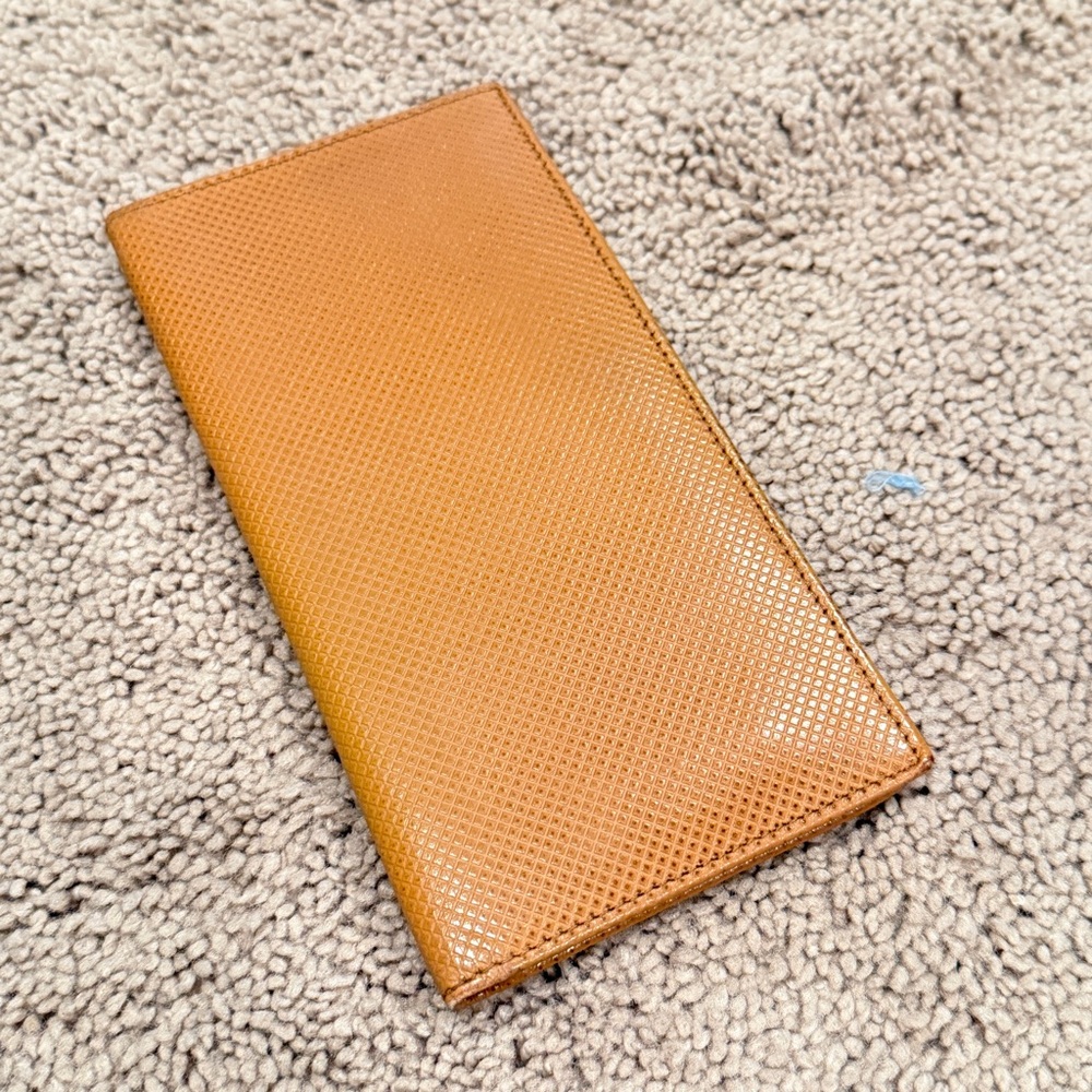 Neiman Marcus Tan/Camel Saffiano Leather Checkbook / Card Holder Wallet